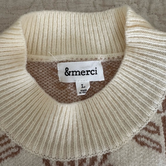 Flower Sweater Cream and Brown Crew Neck Sweater - Picture 2 of 3